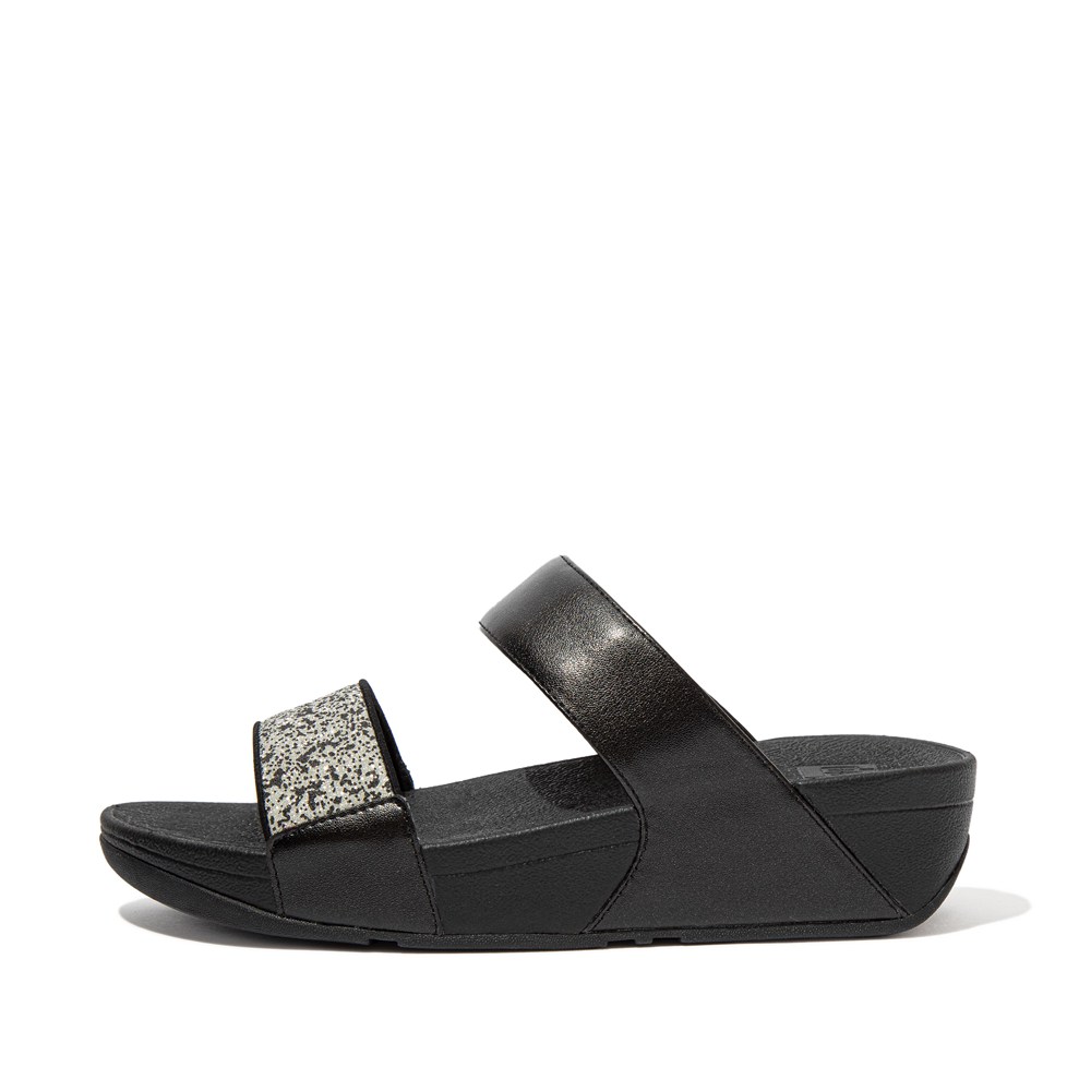 Fitflop Womens Slides Black - Lulu Shimmer Splash - JQ1240836